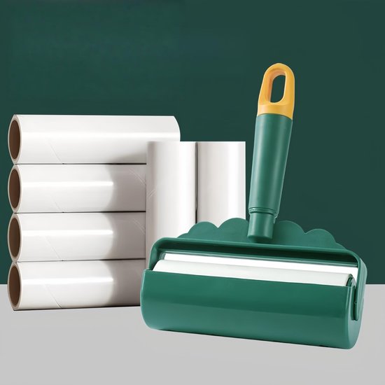 Pluizenrollers voor dierenhaar, kleding, bedden en banken - 16 cm breder reinigingsoppervlak - Verwijderaar van dierenhaar - Extra plakkerig - Afneembare handgreep en 300 vellen diagonaal afscheurbaar ontwerp (groen)