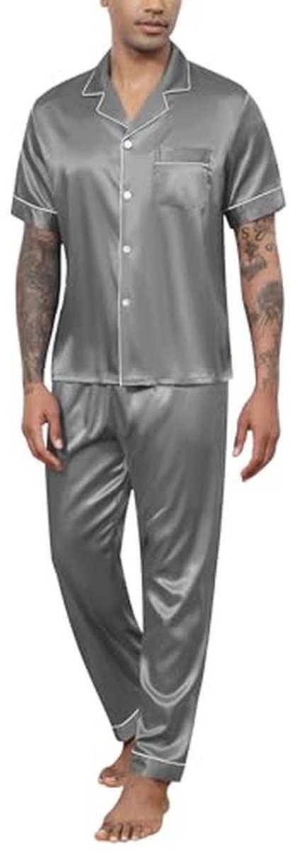 Zijde Pyjama Set voor Mannen - Korte Mouwen en Lange Broek - Loungewear en Nachtkleding S-XXL