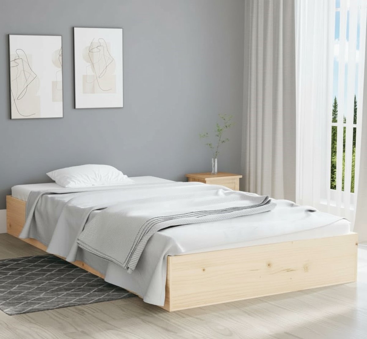 Massief Houten Eenpersoonsbed 90x200 cm – Stevig Grenenhouten Bedframe met Lattenbodem – Robuust, Rustiek & Natuurlijk Design – Boxspring-vrij, Slaapkamerbed voor Kinderen en Volwassenen