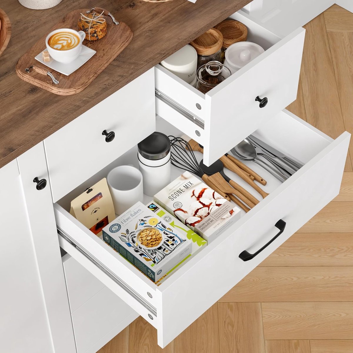 Sideboard – Modern Keukenkast met - 40x100x94 cm - Wit - Modern Keukenkast 5 Laden 1 - Medahomestore