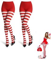 2 stuks - Kerstgestreepte damesleggings - Rood-wit gestreepte kousen - Legging met elfenmotief voor volwassenen - Lange overknee kousen - Gestreepte Halloween-leggings - Geschikt voor Halloween-cosplay, kerst-elfkostuums