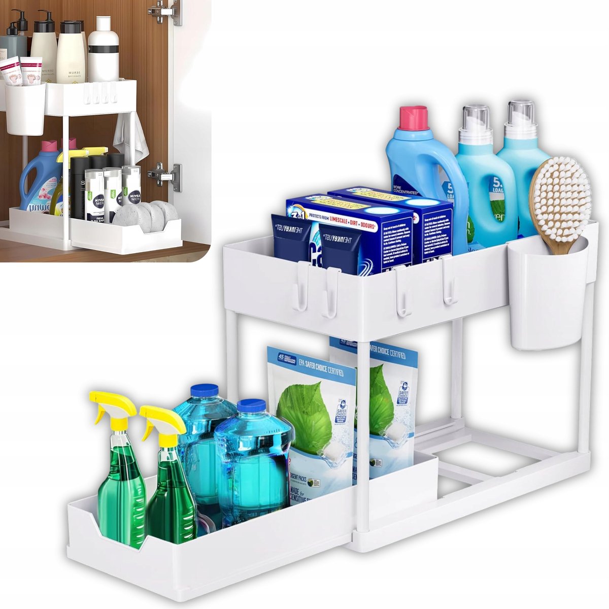 Uitschuifbare spoelbak organizer, 2 niveaus, wit