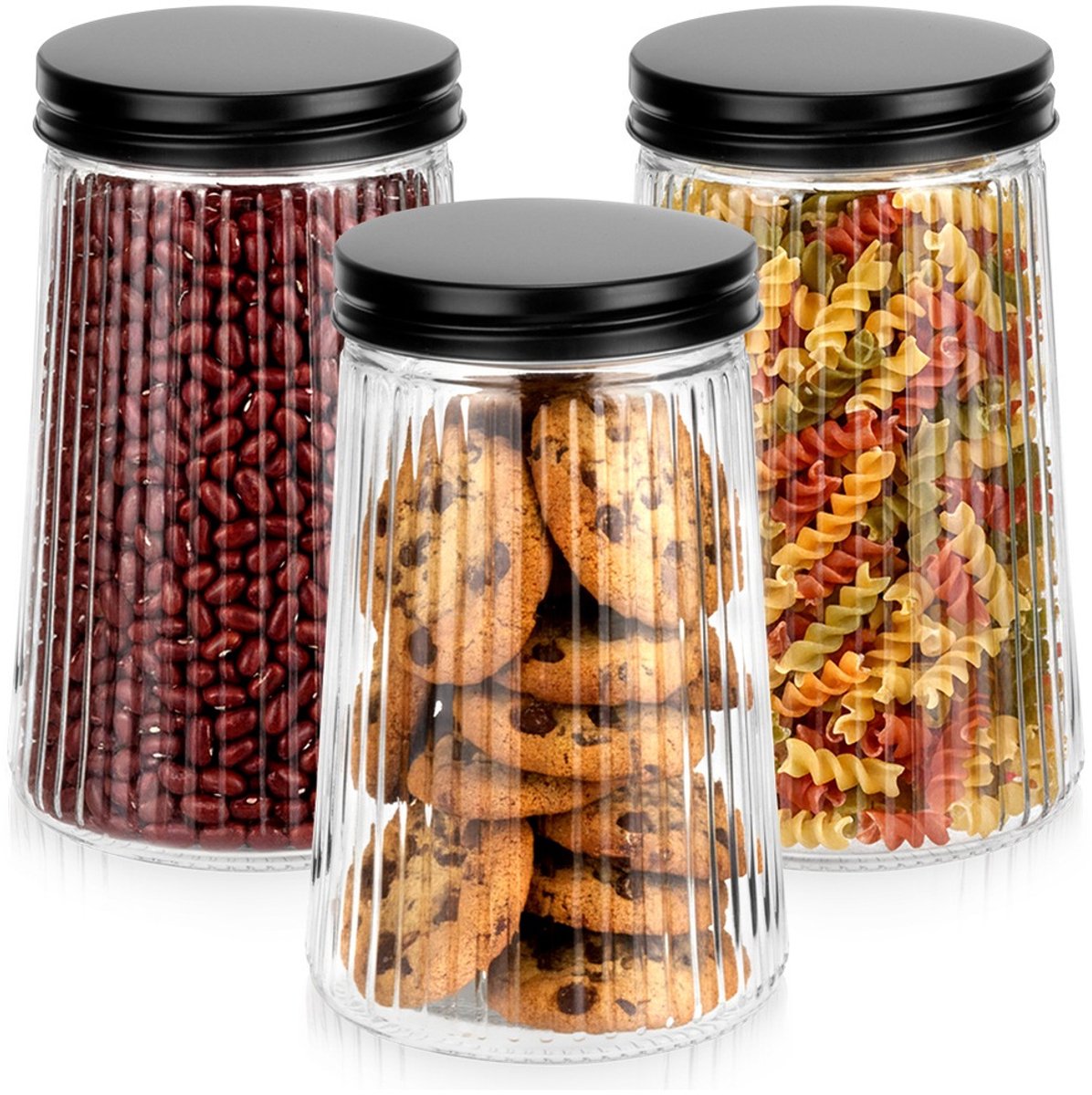 Voorraadpotten Glas met Deksel 1 l 3 stuks - Container voor Losse Producten - Keuken - Voedsel - Doos