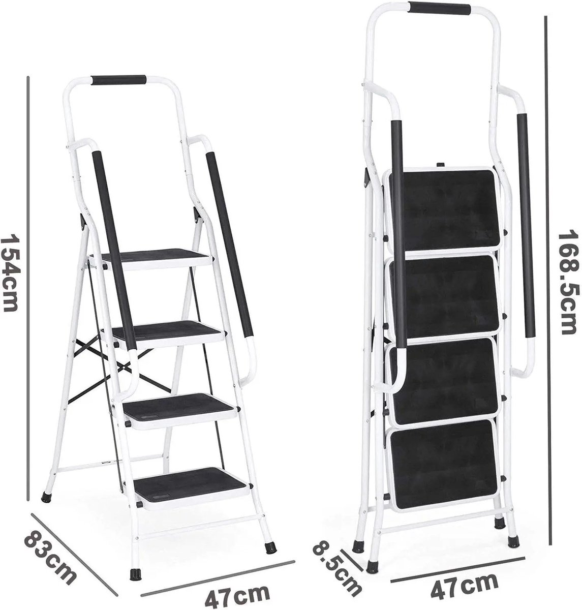 Milova Ladder - Keukentrapje - 4 treden met leuning - Vouwladder - Huishoudtrap - Anti slip – foto 3