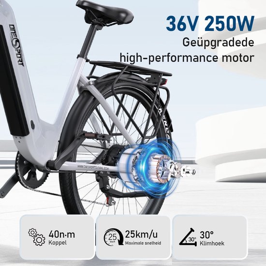 ONESPORT OT05 Elektrische Stadsfiets - Uitneembare 655Wh Accu - Tot 110 km Bereik - 27,5" - Shimano 7-Speed - Hydraulische Remmen - Wit van ONESPORT — afbeelding 4
