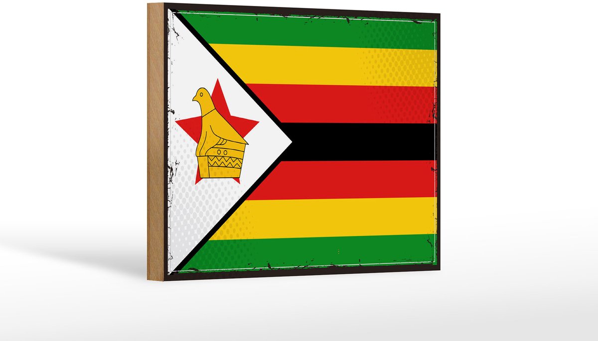 Femer Holzschild Flagge Simbabwes 18x12cm Retro Flag of Zimbabwe Dekoration Multi