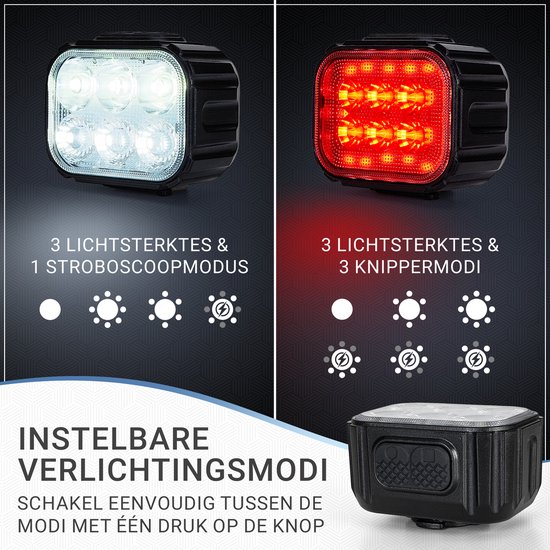Fietsverlichting LED Set - Oplaadbaar via USB - Voor- & Achterlicht - Waterdicht - 3 Lichtstanden — afbeelding 5