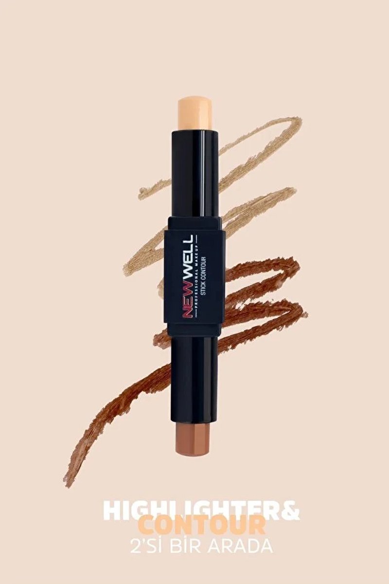 New Well Contour - Professional Dubbelzijdig Highlight -Contour Stick - Praktische voor Duurzame Oplossing voor Alle Huidskleuren, Frisse en Langdurige Look, Snelle Make-up - 9,5g