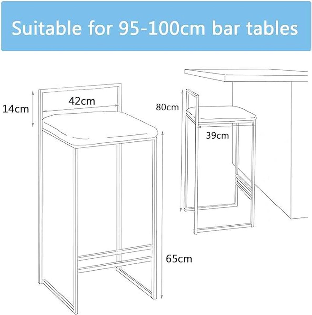 Modern Zwart Barrek voor Keuken en Bar - Vierkant Fluwelen Zitting met Metalen Voetensteun en Onderstel - Hoogwaardige Comfortabele Barstoel 65 cm voor Ontbijtbar, Café, Restaurant, Keuken en Receptie