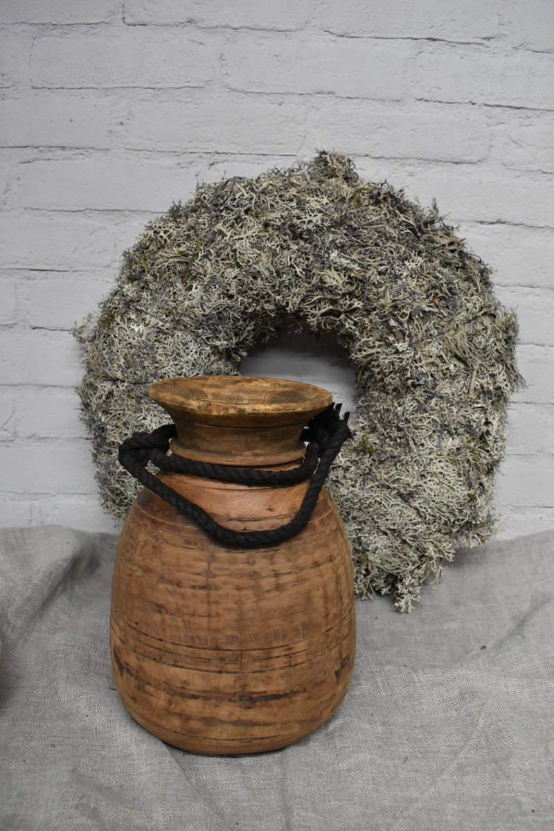Nepalese oude houten pot / kruik H 25 cm - Authentieke houten pot / kruik - sober - robuust - landelijk (28)