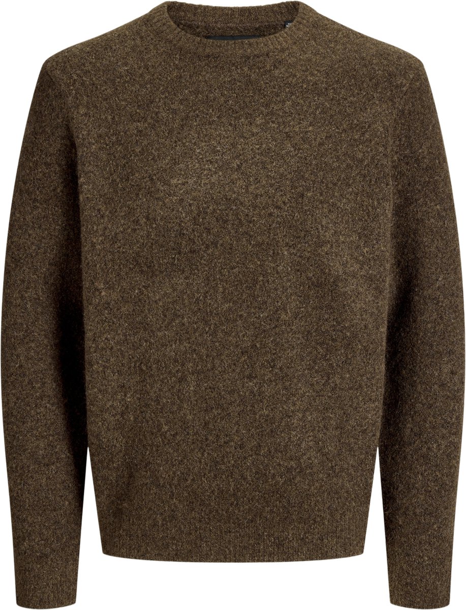 JACK & JONES Simon souffle knit crew neck slim fit - heren pullover wolmengsel met O-hals - bruin (chocolate torte solid)