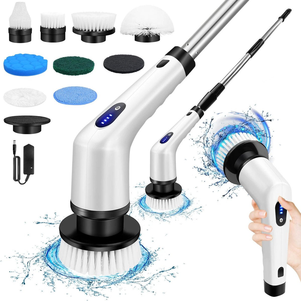 Jurrys Reinigingsborstel – Afwasborstel - Schrobborsel - Oplaadbaar - Elektrisch - Multifunctioneel - Draadloos - Lengte 126cm