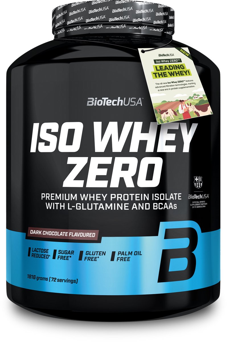 BioTechUSA Iso Whey Zero | Premium wei-eiwitisolaat | Grasgevoerd | Enzymvrij | Suiker- en glutenvrij, 1816 g, Pure Chocolade