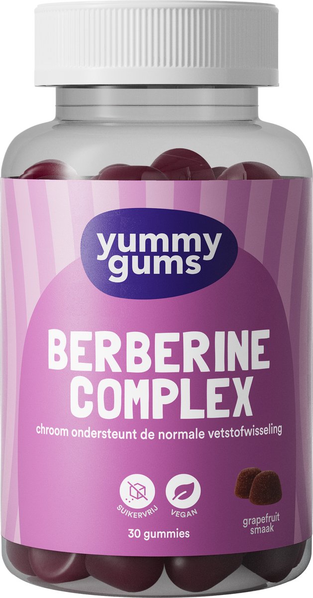 Yummygums • Berberine Complex Gummies • vetstofwisseling en bloedsuikerspiegel • chroom & moerbei • suikervrij • 30 gummies