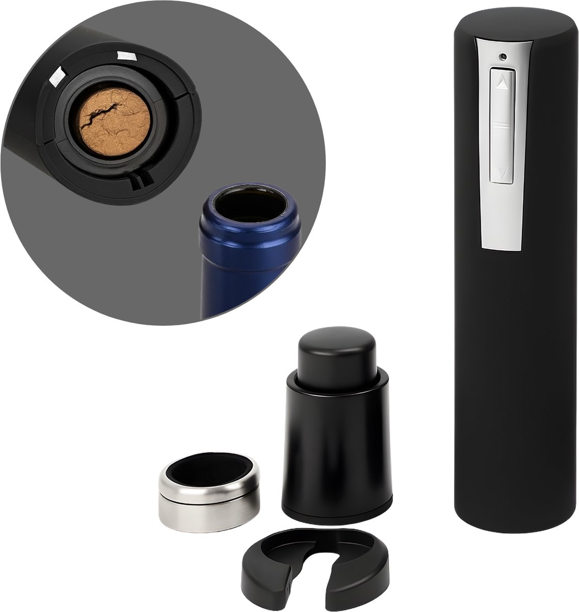 Lomera Elektrische Kurkentrekker - Wijnopenerset - Wijn Accessoires - Cadeauset - Foliesnijder - Vacuum Wijnpomp - Wijnstopper - Wijnkraag - Lader Adapter - Cadeau voor Wijnliefhebbers - Luxe Wijnset - Complete Wijnset