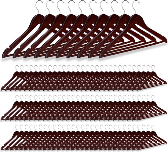 Relaxdays kledinghanger hout, set, 10 stuks, breed, voor jas, pakken, kostuums, & mantels, stevige kleerhangers, wit