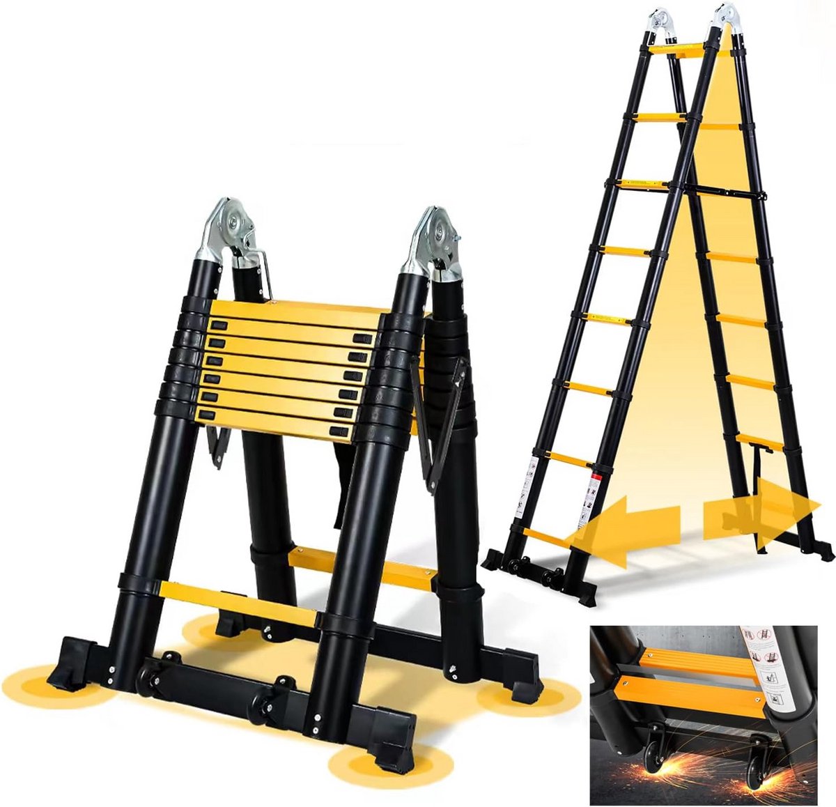Telescopische Vouwladder 5 Meter - Multifunctionele Aluminium Ladder met Antislip