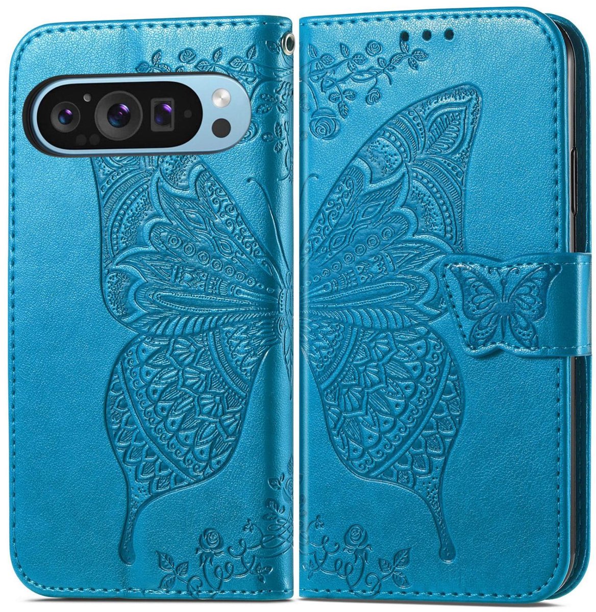 Mobigear Telefoonhoesje geschikt voor Google Pixel 10 Pro XL Hoesje | Mobigear Butterfly Bookcase Portemonnee | Pasjeshouder voor 3 Pasjes | Telefoonhoesje voor Pinpas / OV Kaart / Rijbewijs - Blauw