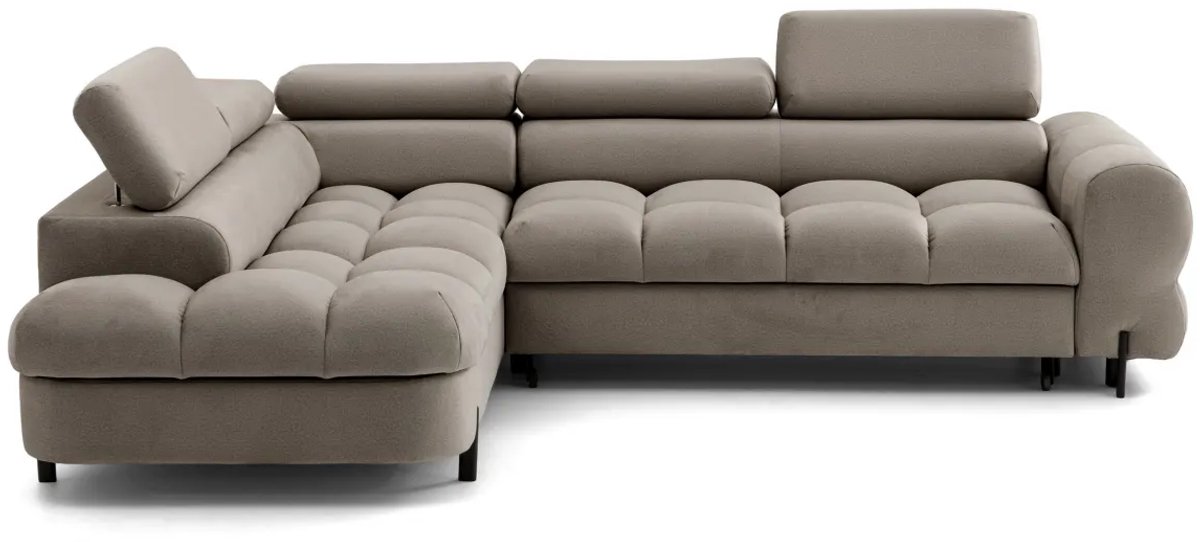 Hoekbank Bowlo- lounge links- Taupe- met opbergruimte en slaapfunctie- Hoeksalon met bed