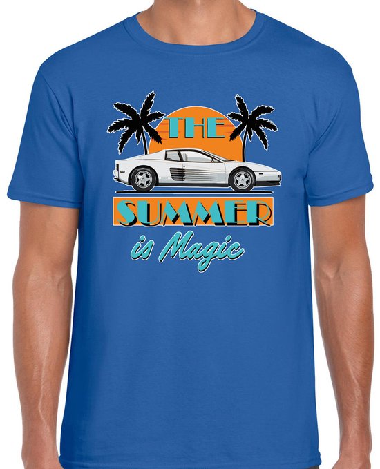 Toppers - Bellatio Decorations Toppers verkleed T-shirt heren - The summer is Magic - blauw - Miami auto - Tropisch M