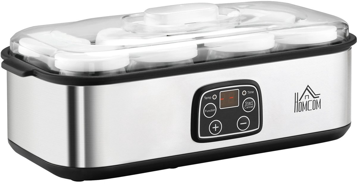 Jurrys Yoghurtmaker met 8 Potten – Zilver – 25W Yoghurt Machine – Voor Zelfgemaakte Yoghurt - BPA vrije potjes - Timerfunctie