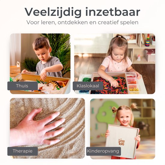 Houten Sensory Speelbak met accessories - 45x45 cm - Speelbak met deksel - Houten Bak - Sensory Play - Open einde spel - Montessori Speelgoed van Merkloos — afbeelding 5