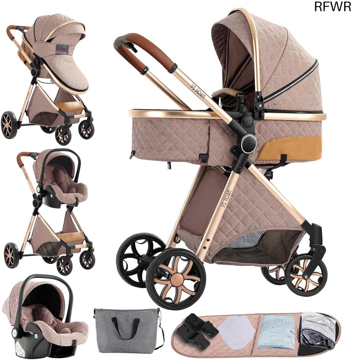 3-in-1 Kinderwagen met Omkeerbare Duwstang en Opvouwbaar Design