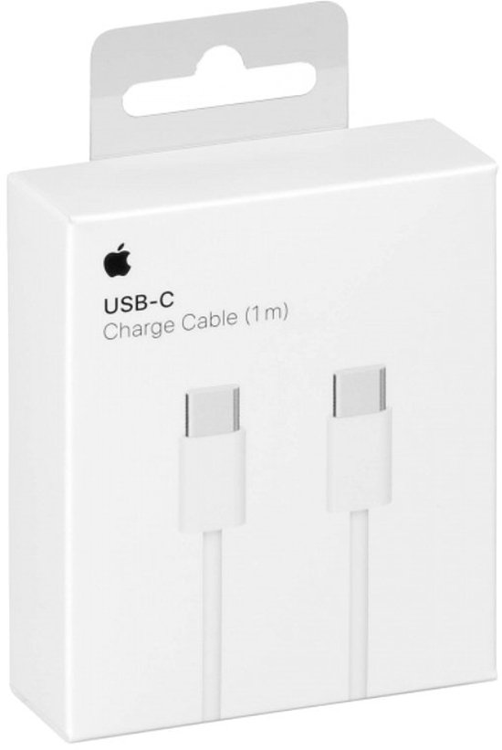 Witte verpakking voor een Apple USB-C laadkabel van 1 meter, met afbeelding van de kabel.