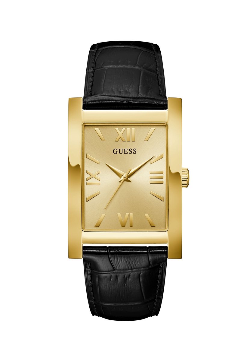 Guess Draper Quartz Analoog Horloge Zwart Behuizing: 100% Roestvrij Staal| Armband: Echt Leer 33.5 mm U1484G2M