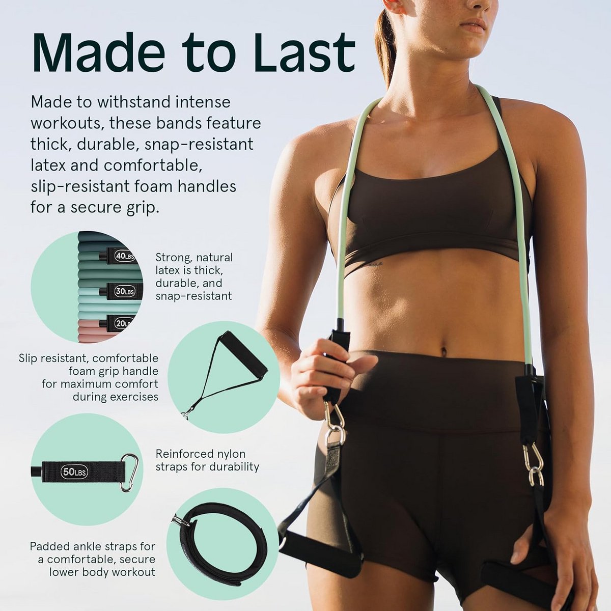 Weerstand Bands Set voor Training - 5 stuks Workout Bands met Handvatten, Deur Anker, Draagtas - Vrouwen & Mannen — cadeau in Sport & Outdoor - foto 3