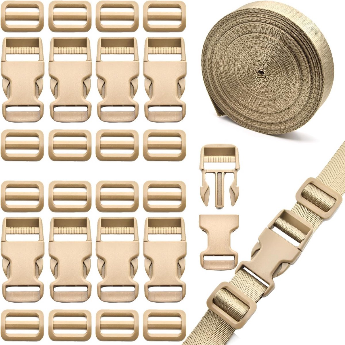 Nylon Riembandset 25mm - 10 Meter met Snelsluitgespen voor Doe-Het-Zelf Projecten