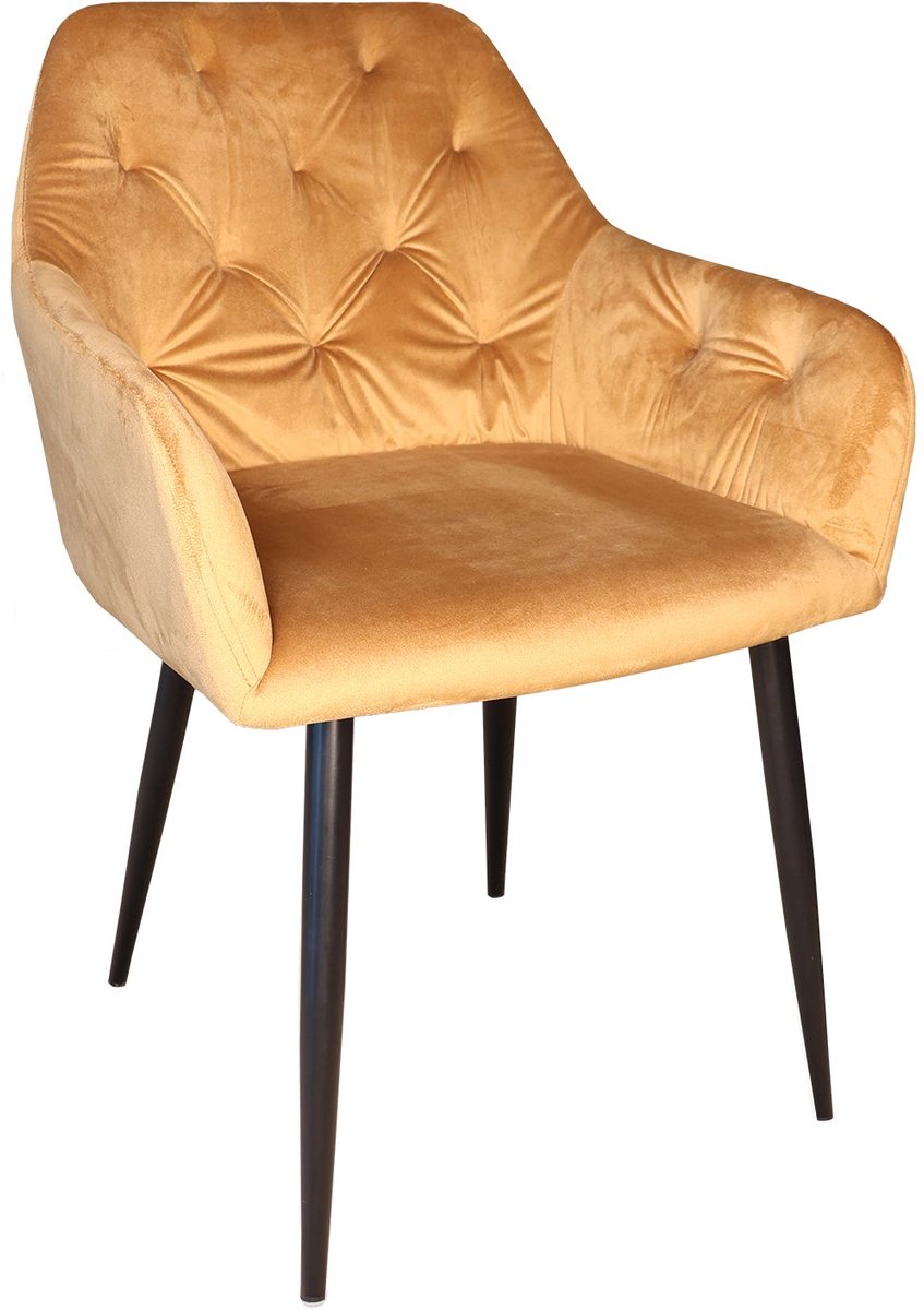 Lizzely Garden & Living SET DEAL: 4 stuks Eetkamerstoel met armleuning Paco velvet goud eetstoel zetel