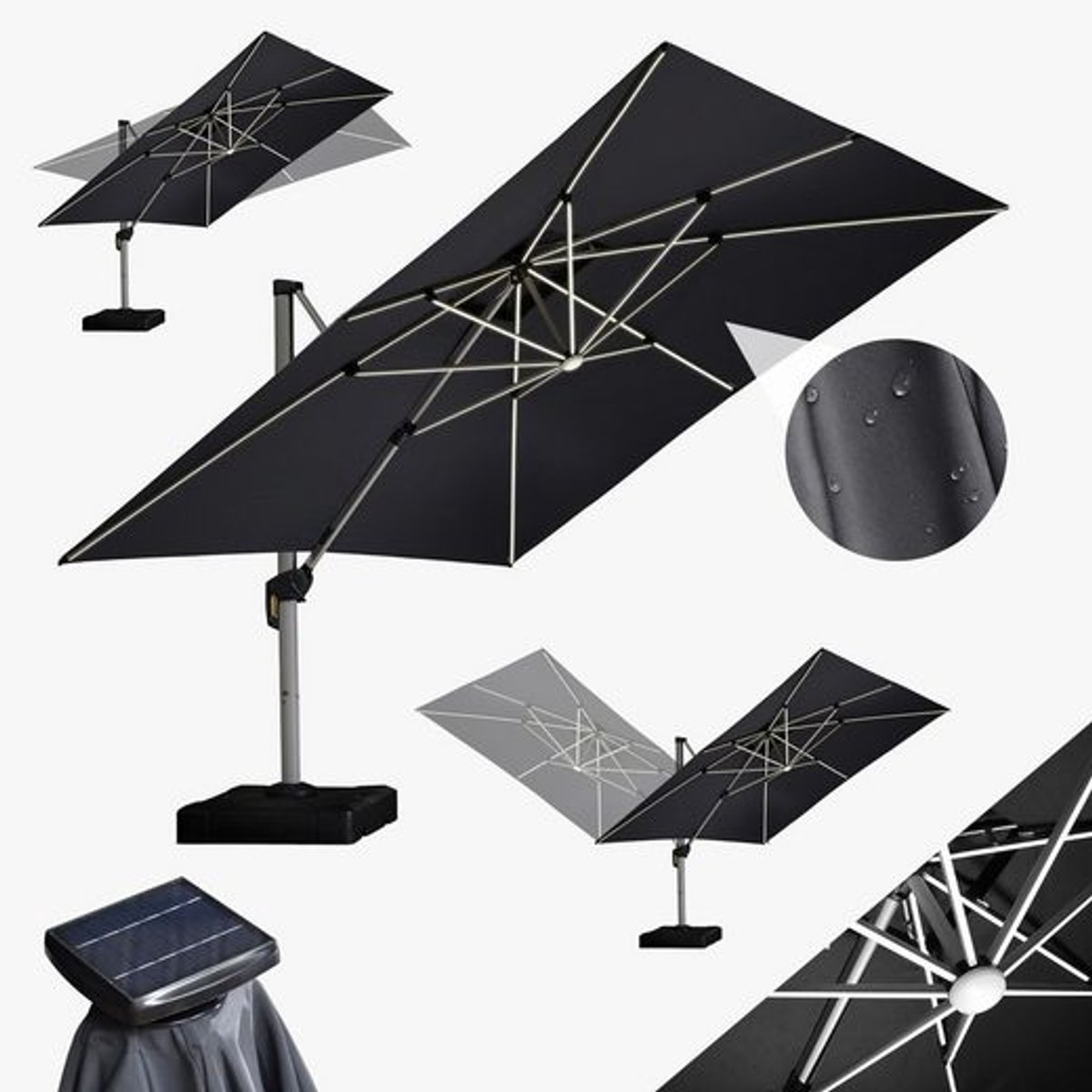 PURPLE LEAF Rechthoek Parasol – 360° Draaibaar - Ingebouwde LED-verlichting – UV50+ - Windbestendig - Stijlvolle Zweefparasol
