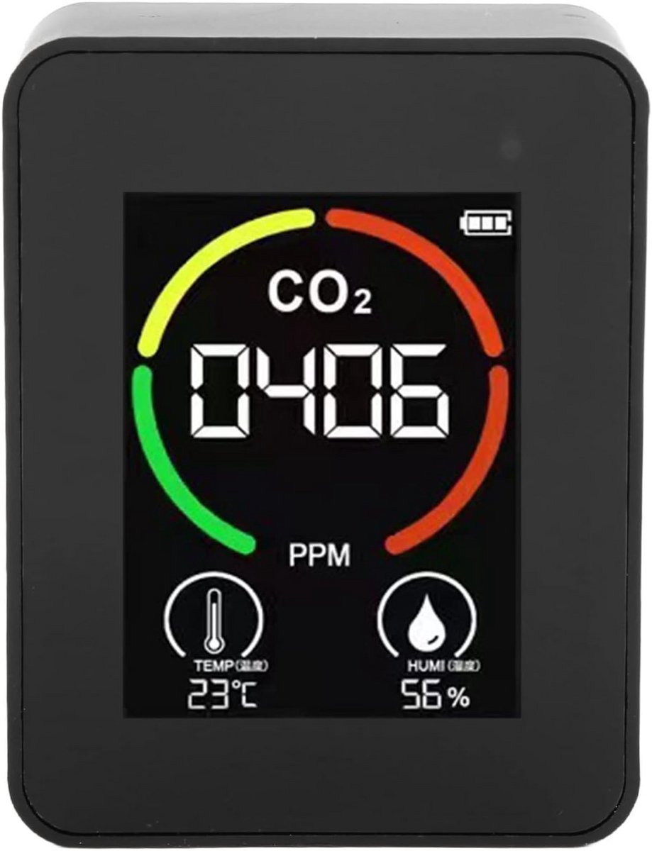 Fijnstofmeter - Luchtkwaliteitsmeter Voor Binnen - Co2 Meter - Zwart - Luchtanalyse