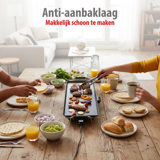alpina Teppanyaki Bakplaat XXL - Grillplaat 2000W - Grill en Gourmet Plaat Electrisch - Plancha 100 x 20 cm - met Verstelbare Thermostaat - Anti-Aanbaklaag en Lekbak — afbeelding 3