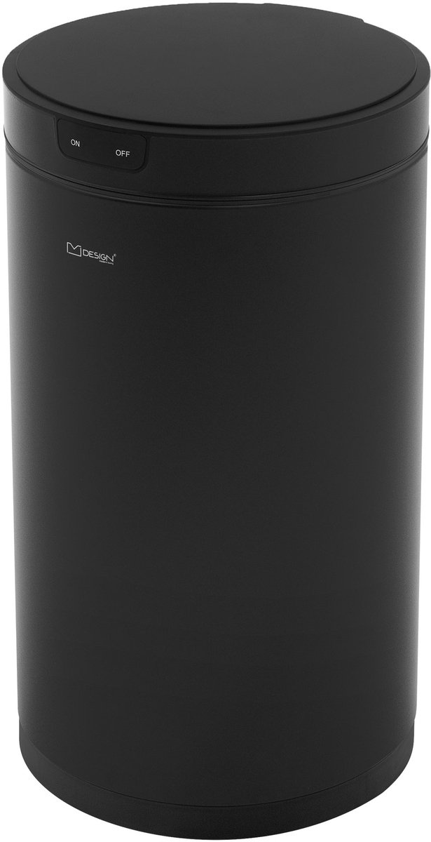 Afvalbak met sensor 30L rond van staal, zwart mat, automatisch openend en sluitend ML design