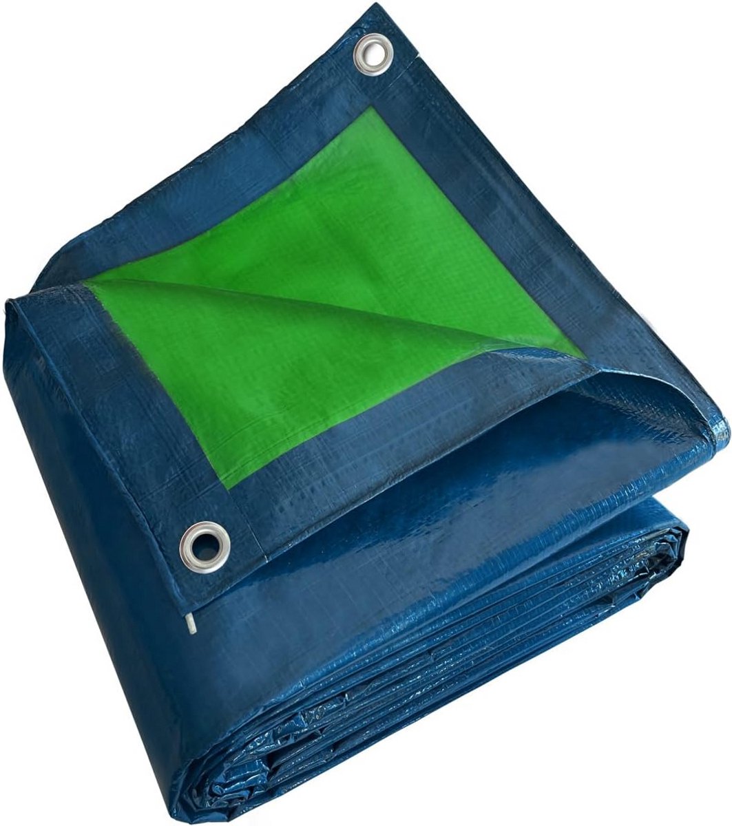 Waterdicht Afdekzeil 8x12 m Blauw Groen met Zeilringen