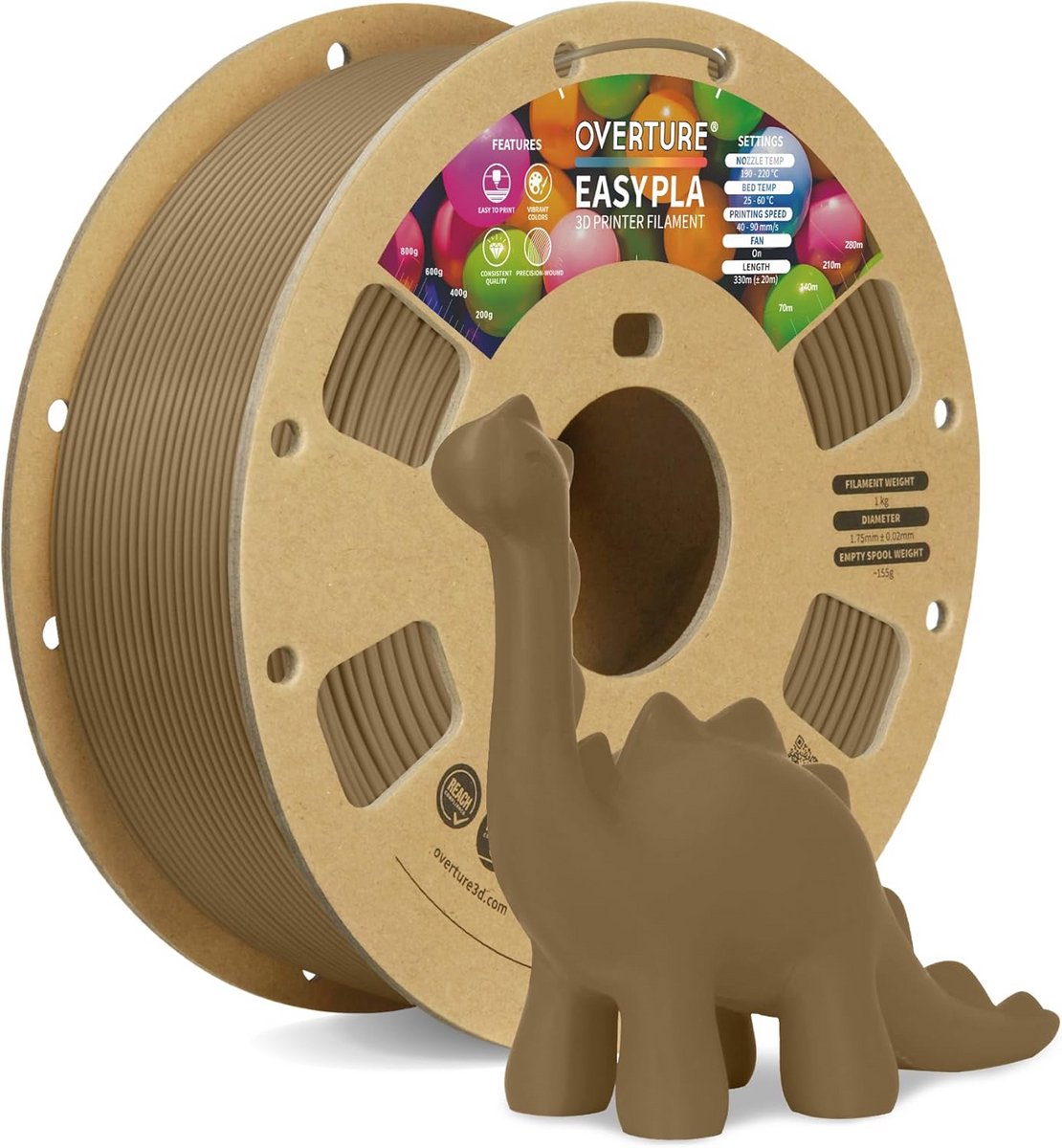 PLA 1.75mm 3D Printer Filament 1kg - Karamell | Hoge Precisie Kartonnen Spoel
