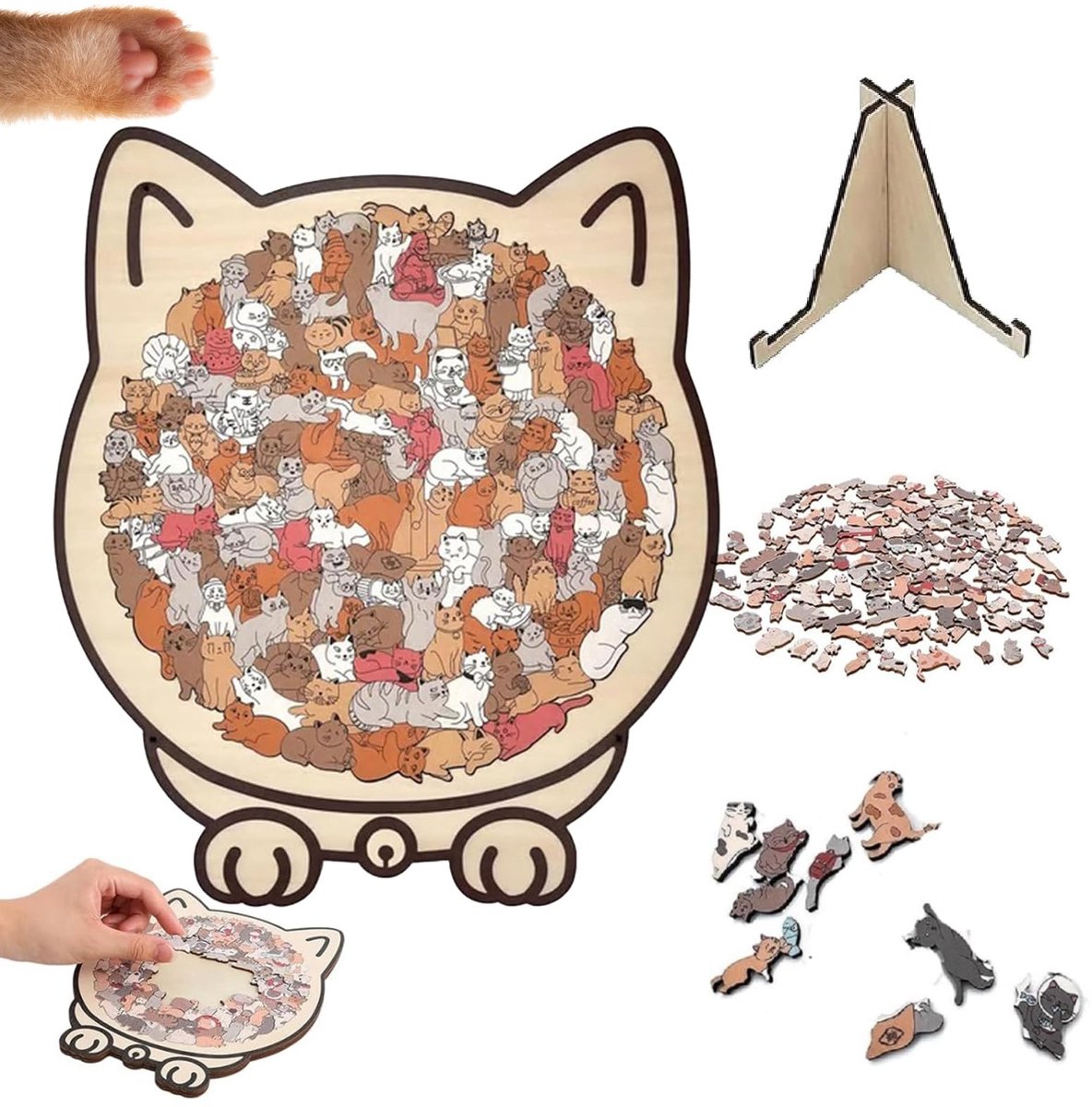 135 Stukken Van Gekleurde Kat-Vormige Houten Puzzels, Kat-Vormige Houten Puzzels, Unieke Dier-Vormige Houten Puzzels, Huisdecoratie, Valentijnsdag Geschenken (Maillard Kleur)