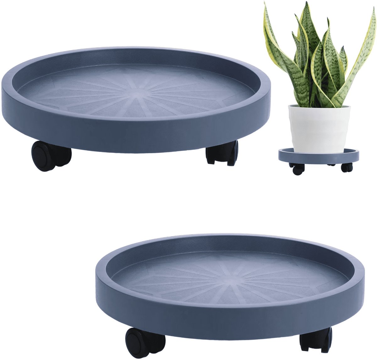 Killogood 2 Stuks 35,5 cm Plantenwagentjes met Wielen - Draagvermogen 136 kg Grote Zware Pottenwagen - Rollende Plantenstandaard - Bloempot Transportwagen met Rollen voor Binnen en Buitengebruik (Grijs)