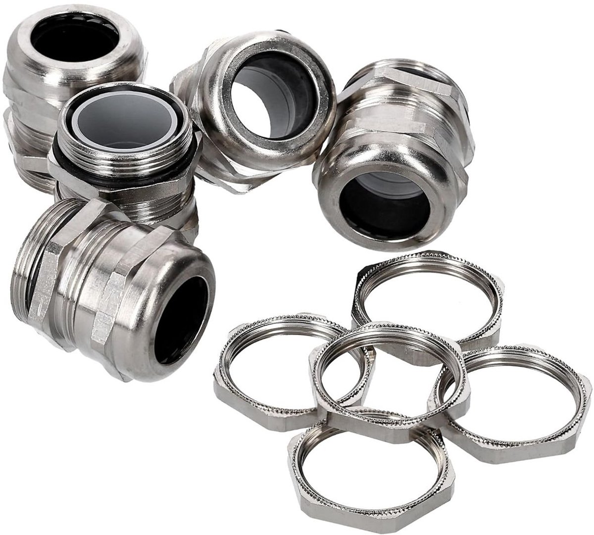 5 stuks Kalitec EMC kabelwartel M16 messing kabelwartel 4,0-9,5 mm klembereik | M16 borgmoer messing geribbeld | gas- en waterdichte kabeldoorvoer