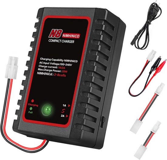 Slimme Nimh-Lader - Compatibel Met 2-8 Nimh/Nicd-Batterijen - Geschikt Voor Luchtgeweren, Radiografisch Bestuurbare Auto's/Boten/Drones - Ondersteunt Standaard/Mini Tamiya-Interfaces - Spanningsbereik: 2,4V, 3,6V, 4,8V, 6V, 7,2V, 8,4V, 9,6V