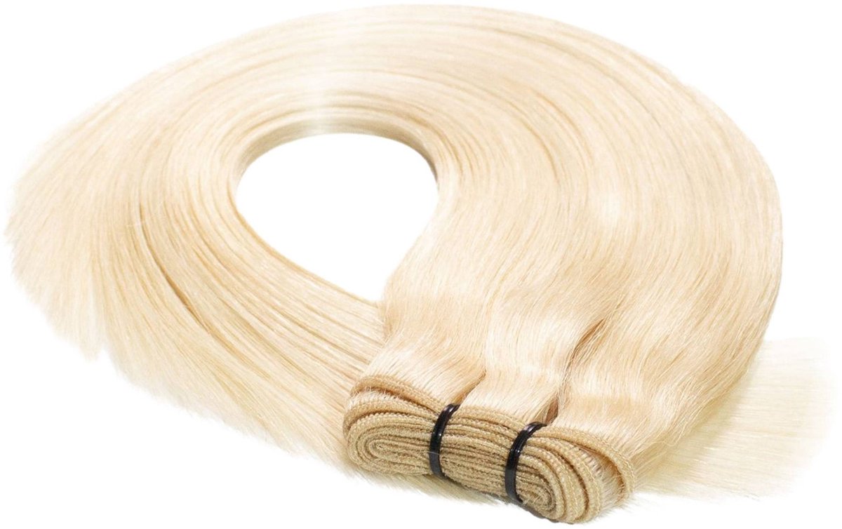 hair2heart Premium Echthaar Tressen om in te naaien Extensions glad - 60 cm 50 g 9/0 lichtblond