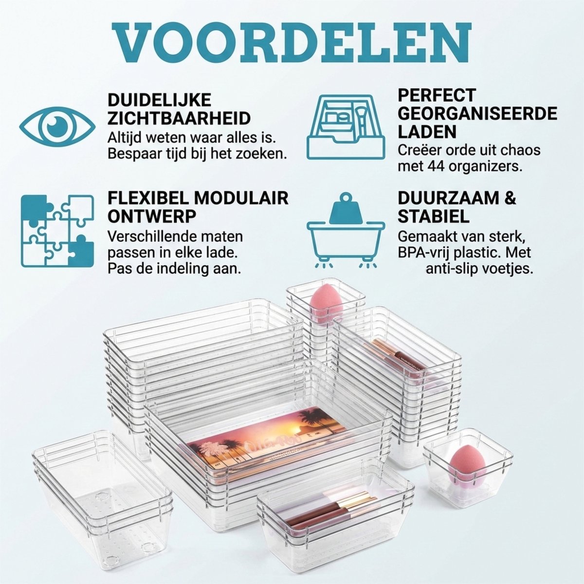 Somstyle Lade Organizer Bakjes - 44 Stuks - Bureau Accessoires - Keukenkast Ladeverdeler - Make Up Opbergbakjes - Transparant — cadeau in Cadeau-ideeën - foto 5