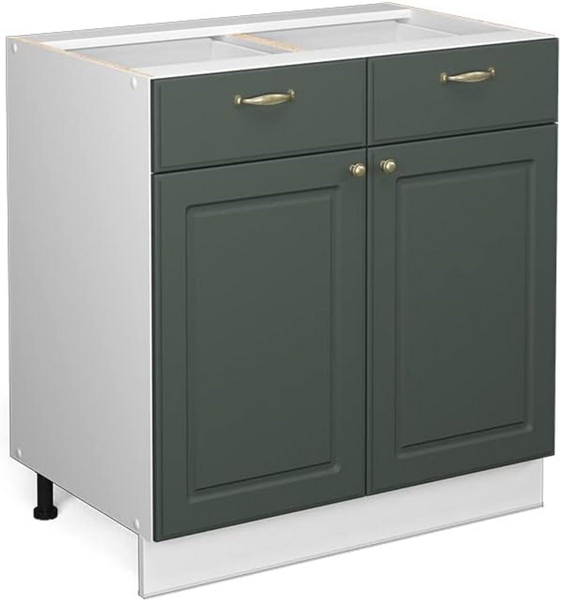 Keukenonderkast met 2 Deuren en 2 Lades 80 cm Groen-Goud Landhuis Design