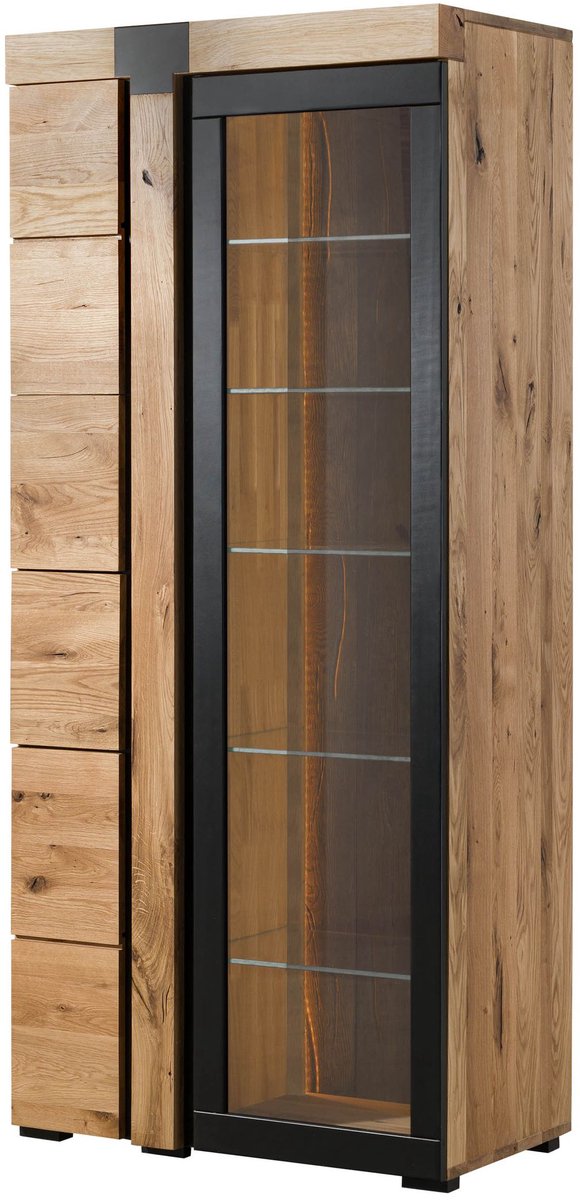 MASSIVMOEBEL24.DE wilde eik vitrine blank massief hout 80x45x180 cm geolied gemonteerd ROTTERDAM volledig massief #111