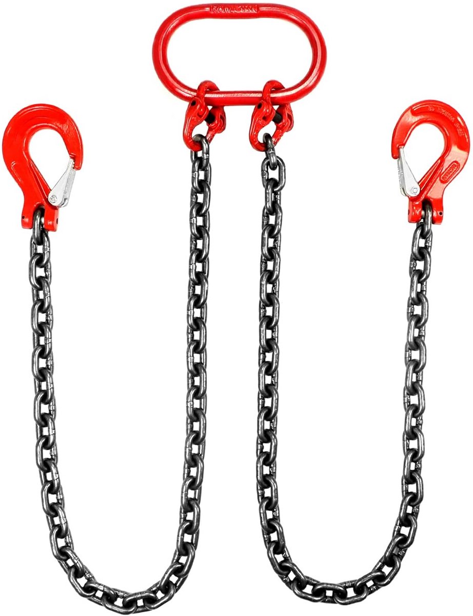 3T Hijstrap Kettingstrop - 1M - 2 Strengen - G80 Mangaanstalen Ketting (8 mm) - Hoge Sterkte Haak van Gelegeerd Staal
