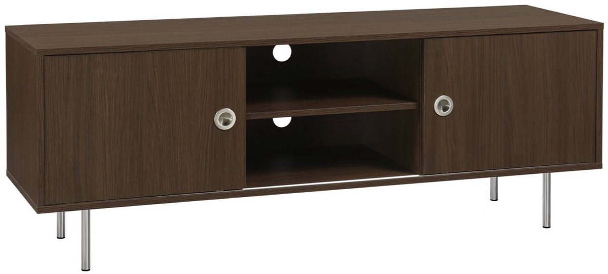 sweeek Vintage tv-meubel met 2 schuifdeuren en planken van houtdecor en roestvrij staal 140 cm - shelby Walnoot