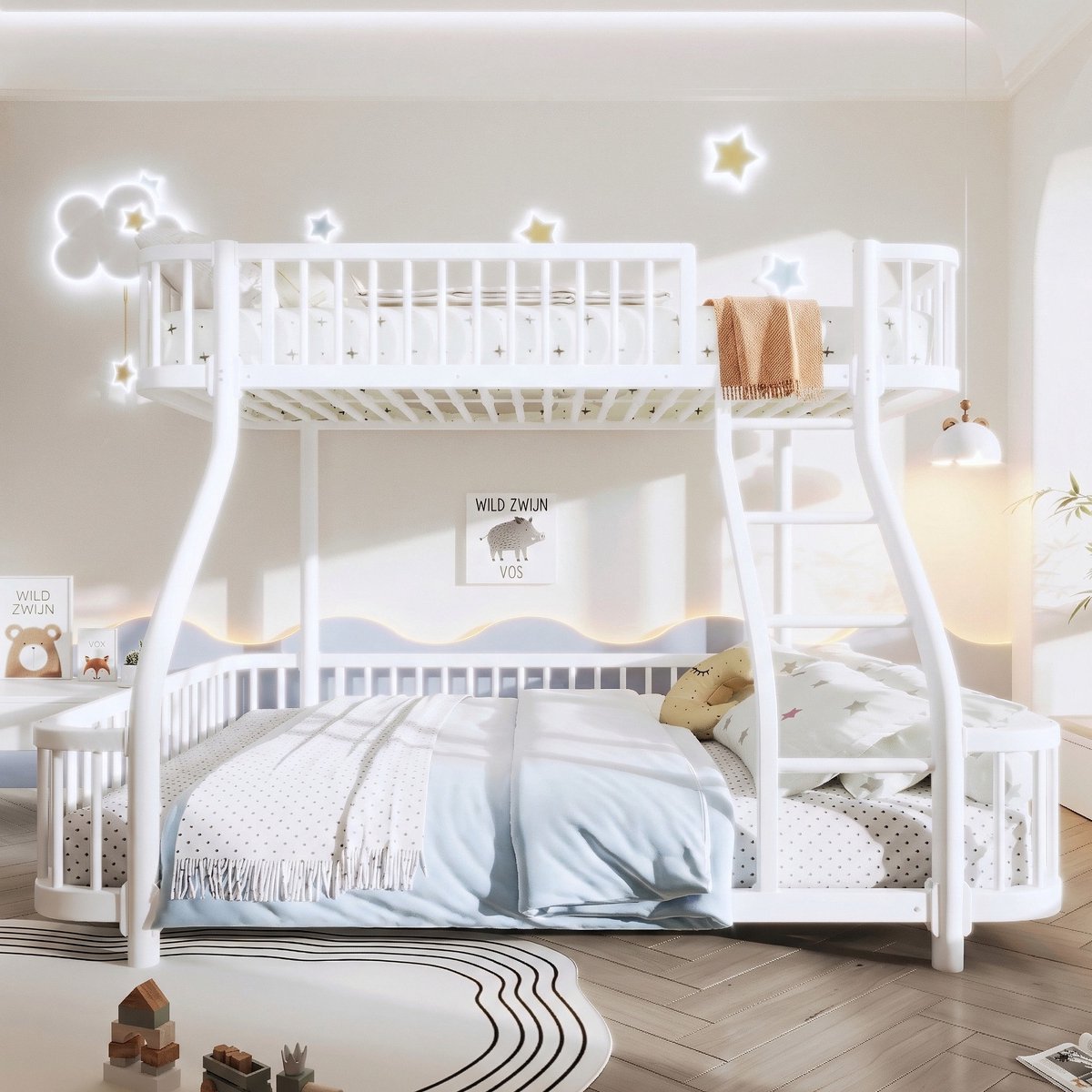 VVBV Metalen Stapelbed 90x200 & 140x200 cm - Robuust Frame met Trap en Uitvalbeveiliging - EN747 Gecertificeerd voor Kinderen White