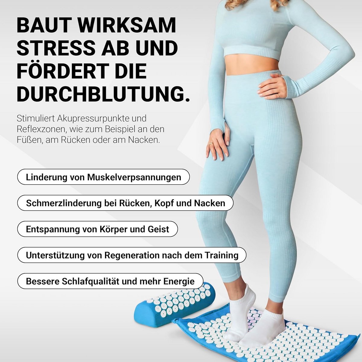 Acupressuurmat voor Spanningsverlichting en Ontspanning - Compleet Set met Kussen, Tas en Workout App